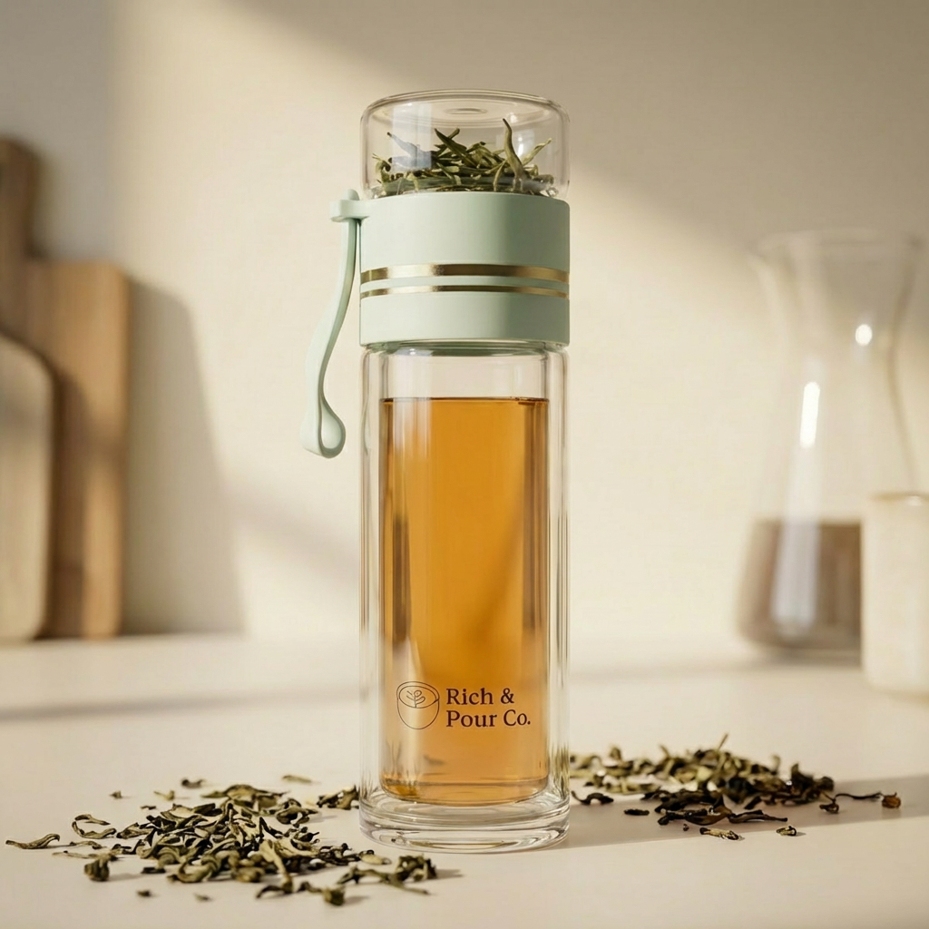 Double-Wall Glass Tea Infuser Tumbler - Leak-Proof Travel Water Bottle - Rich And Pour