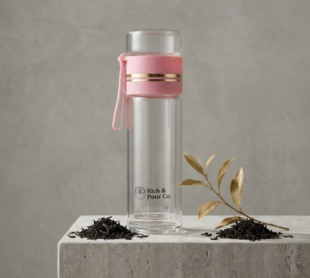 Double-Wall Glass Tea Infuser Tumbler - Leak-Proof Travel Water Bottle - Rich And Pour