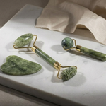 Jade Gua Sha & Face Roller 3-Piece Set – Natural Stone Facial Massage - Rich And Pour