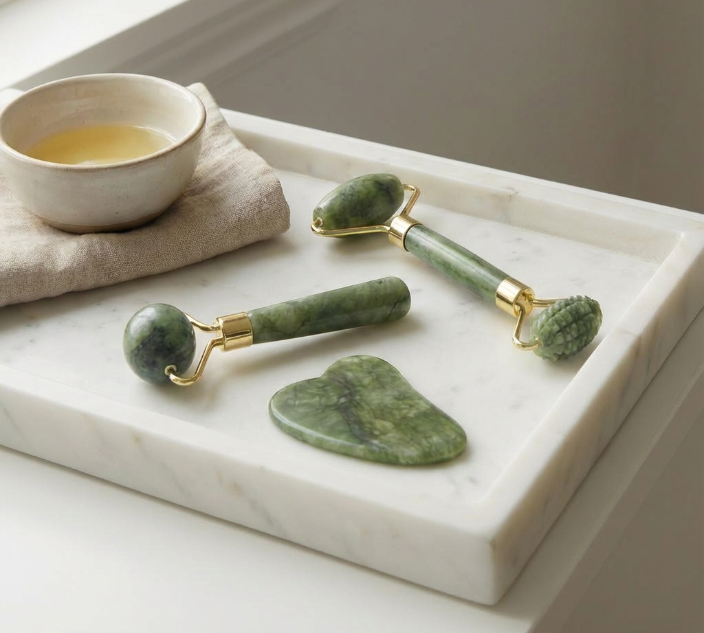 Jade Gua Sha & Face Roller 3-Piece Set – Natural Stone Facial Massage - Rich And Pour