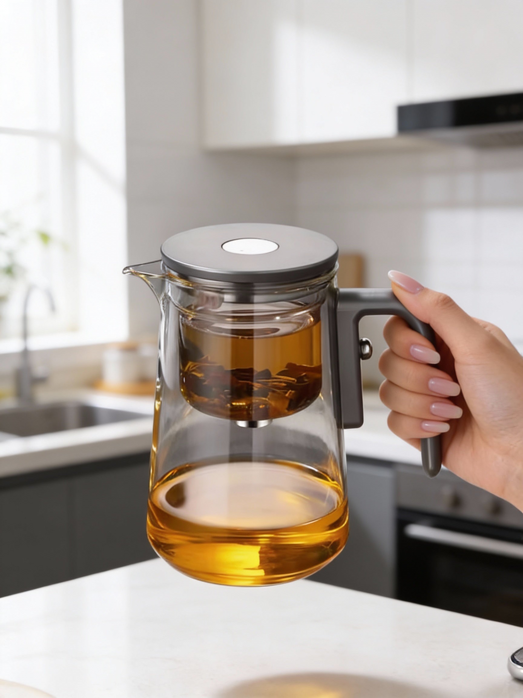 Magnetic Release Glass Teapot with Tea Infuser - Rich And Pour
