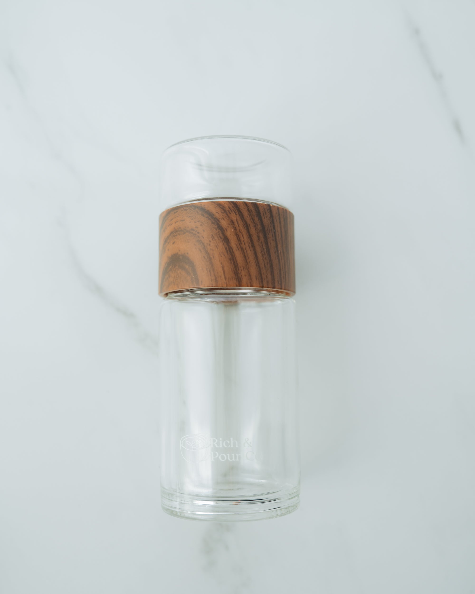 Double-Wall Glass & Wood Tea Infuser Tumbler - Leak-Proof Travel Water Bottle - Rich And Pour