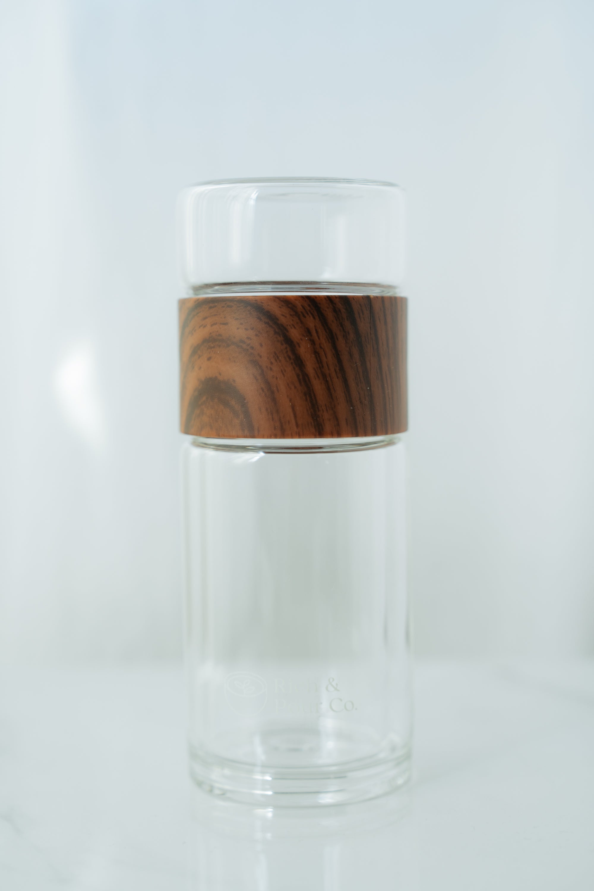 Double-Wall Glass & Wood Tea Infuser Tumbler - Leak-Proof Travel Water Bottle - Rich And Pour