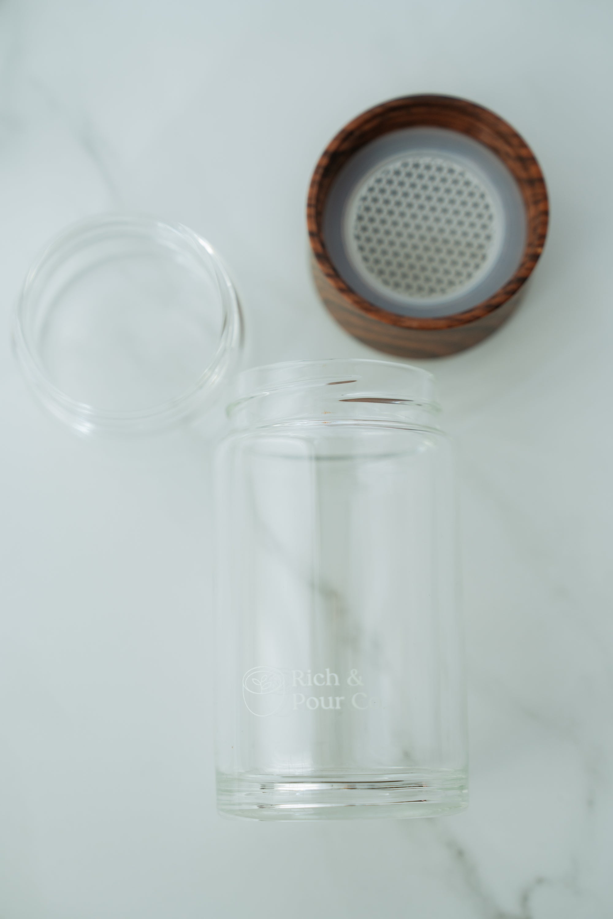 Double-Wall Glass & Wood Tea Infuser Tumbler - Leak-Proof Travel Water Bottle - Rich And Pour