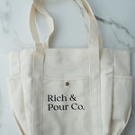 Canvas Tote Bag with Pockets — 3-Pocket Everyday Carry Zipper Bag (Reusable, Durable) - Rich And Pour