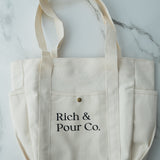 Canvas Tote Bag with Pockets — 3-Pocket Everyday Carry Zipper Bag (Reusable, Durable) - Rich And Pour