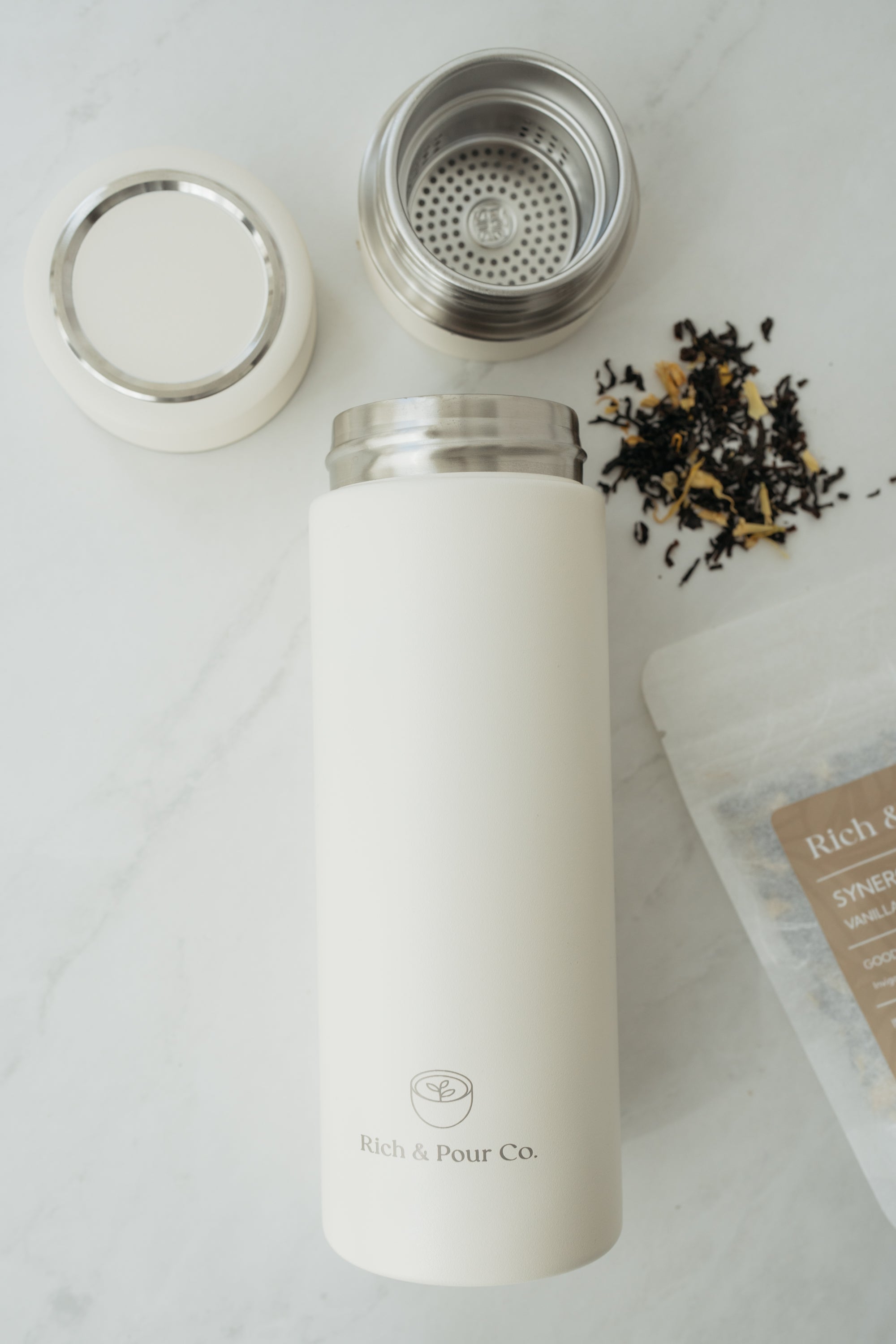 Stainless Steel Insulated Mug w/ Detachable Tea Infuser - Rich And Pour